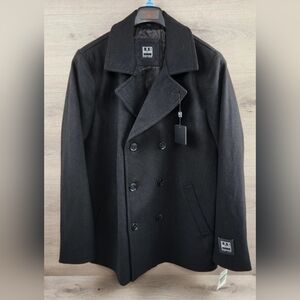 Ike Behar Peacoat Mens Large Black Wool New